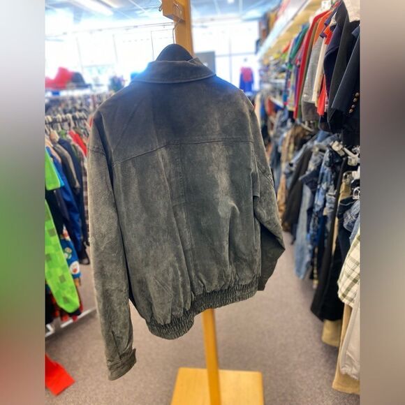 g-lii VINTAGE 80's Ladies Med Gray Leather insulated jacket w/ elastic waist - Picture 3 of 3